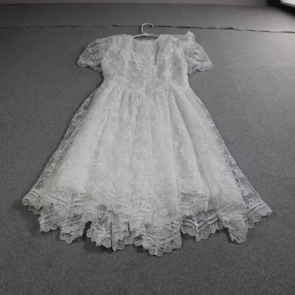 Jessica McClintock Dress Pre-Teen 8 White Lace Fit Flare Puff Sleeve Victorian